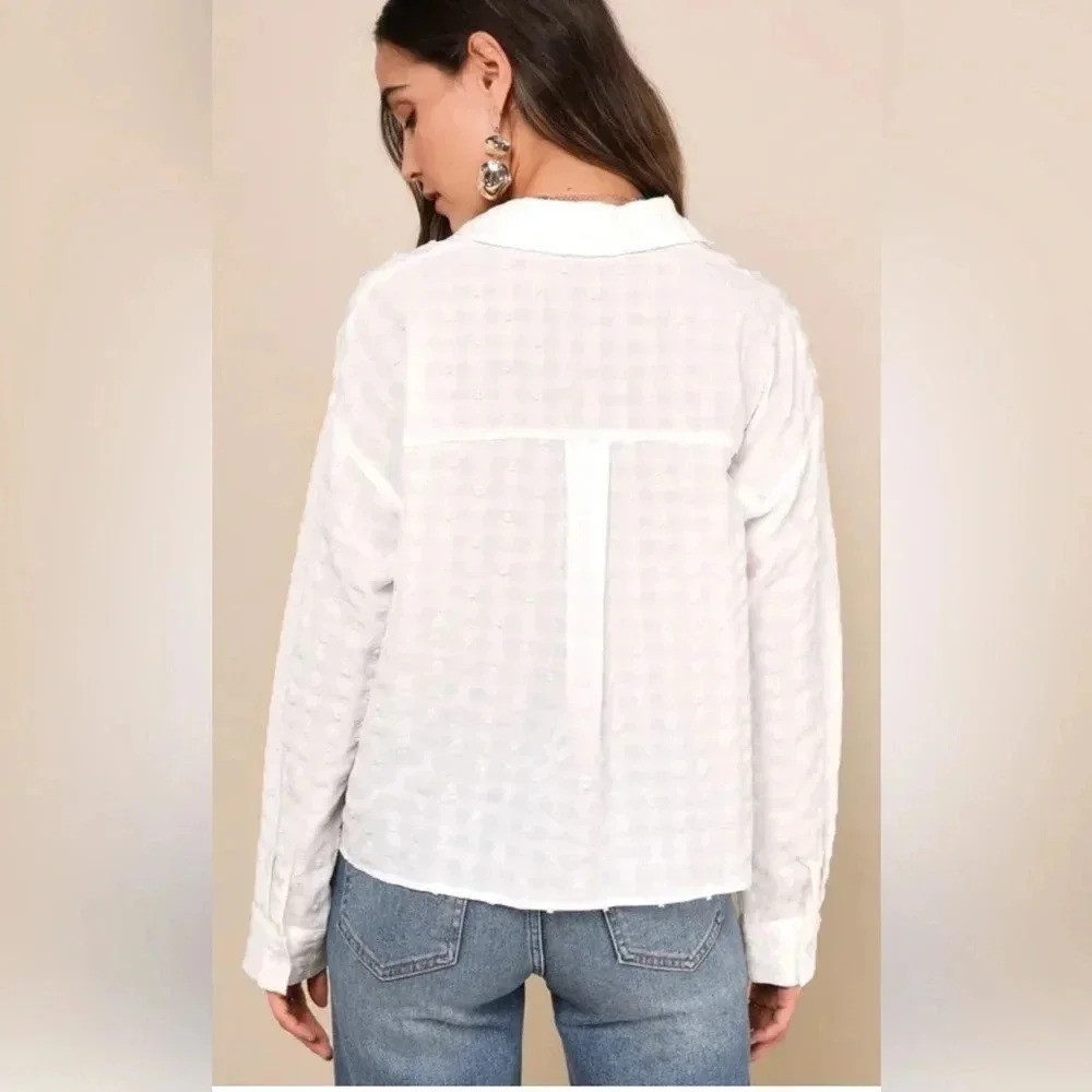 Lulus Ivory Textured Button Up Collared Top - Picture 4 of 5